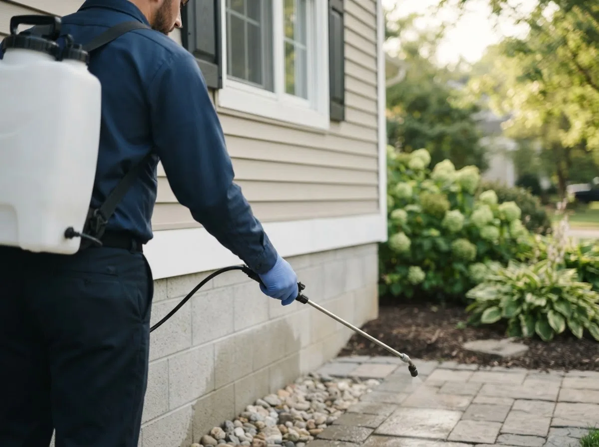 Pest control technician inspecting a home in Forreston, IL